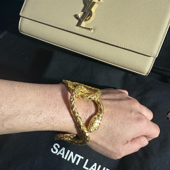 Rare Saint Laurent YSL engraved - Elegant Gold Wrap Around Snake Bracelet New - Picture 14 of 16